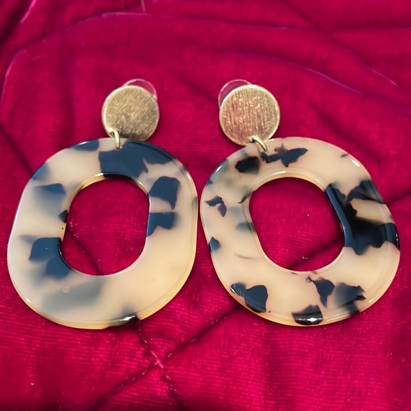 Oval Tortoise Shell Open Hoop Earrings - Picture 5 of 6